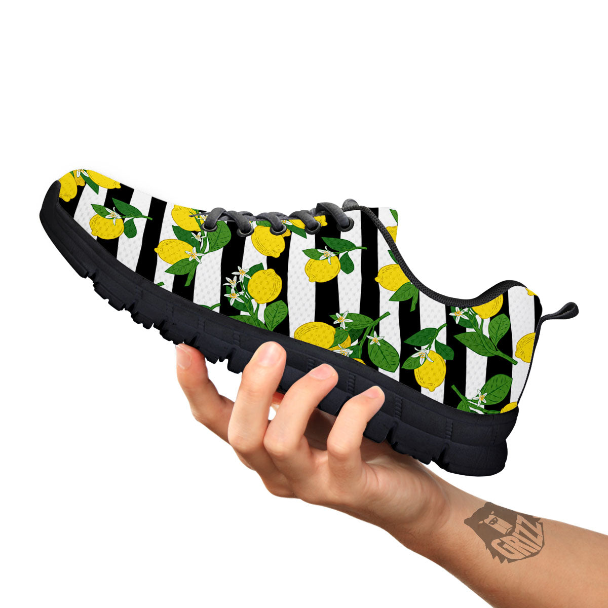 Striped Lemon Print Pattern Black Sneaker-grizzshop
