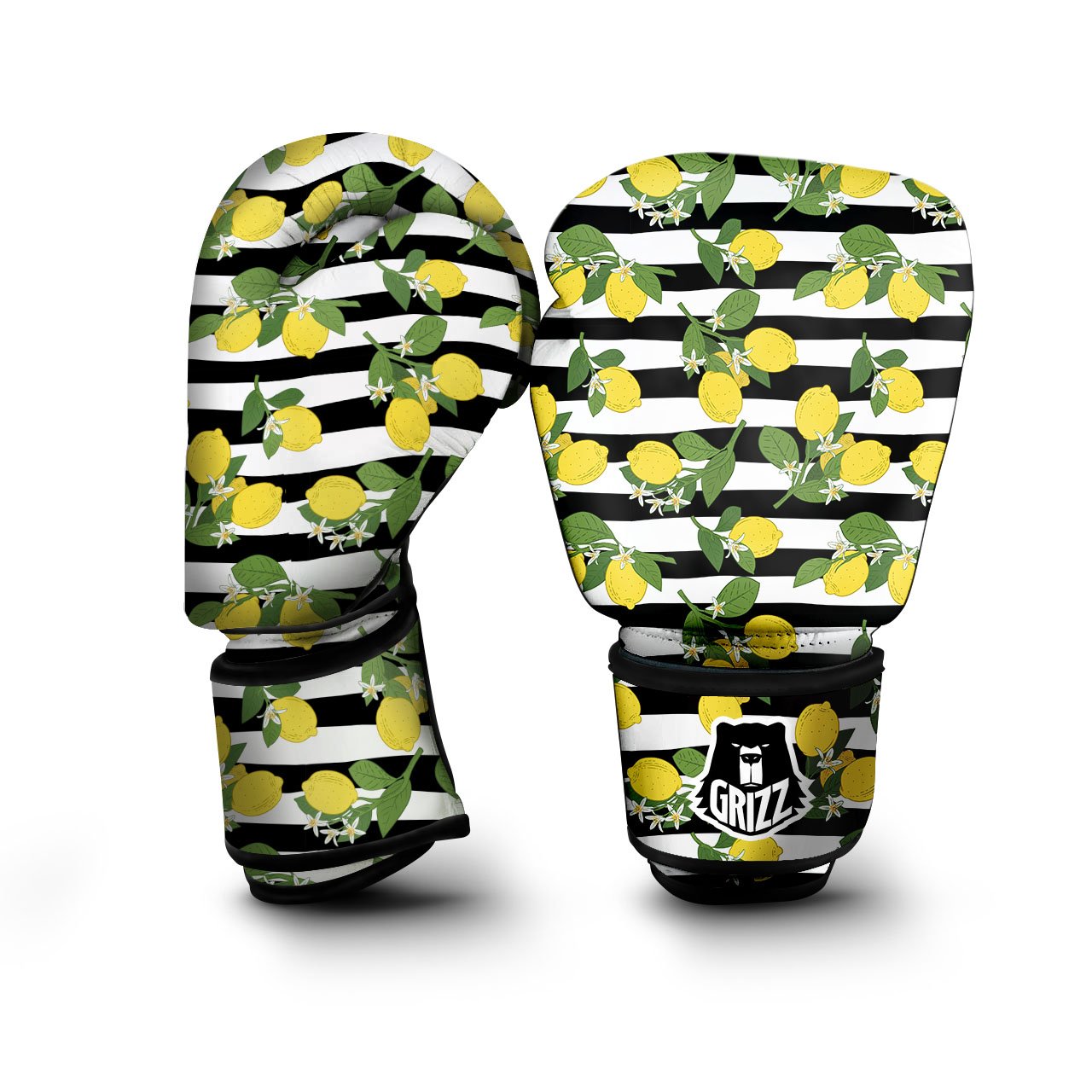 Striped Lemon Print Pattern Boxing Gloves-grizzshop