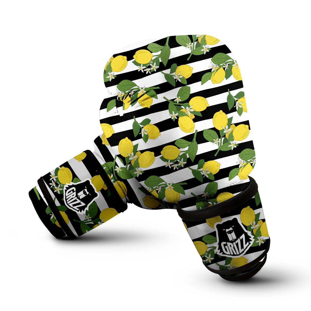 Striped Lemon Print Pattern Boxing Gloves-grizzshop
