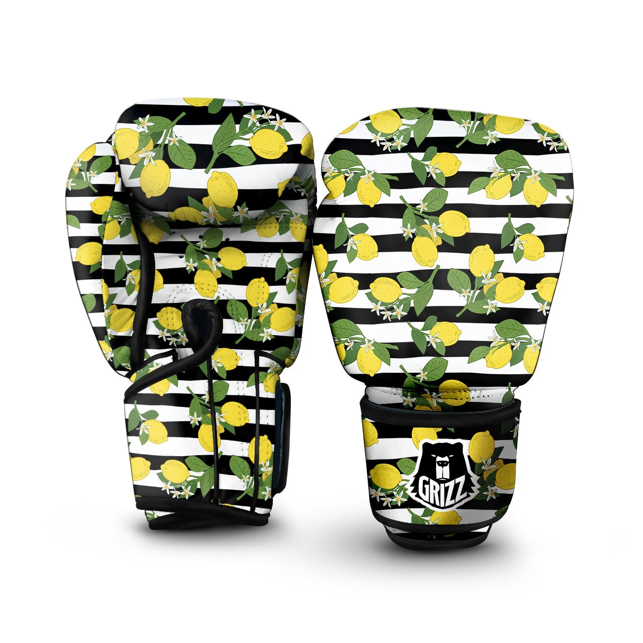 Striped Lemon Print Pattern Boxing Gloves-grizzshop