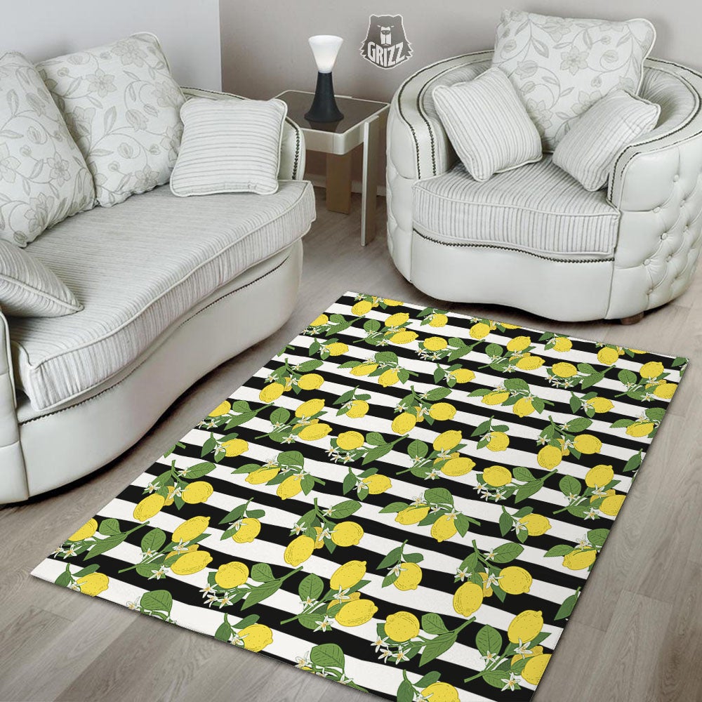 Striped Lemon Print Pattern Floor Mat-grizzshop