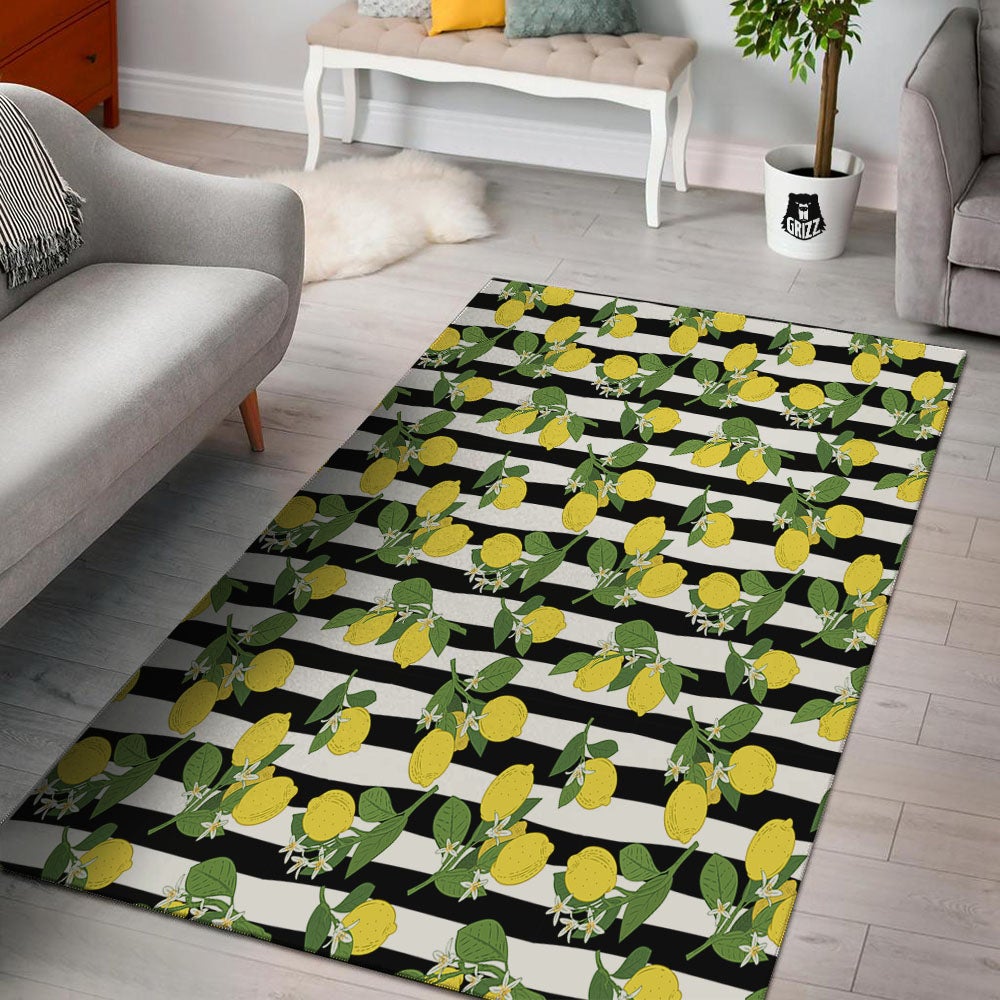 Striped Lemon Print Pattern Floor Mat-grizzshop