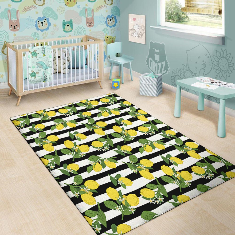 Striped Lemon Print Pattern Floor Mat-grizzshop