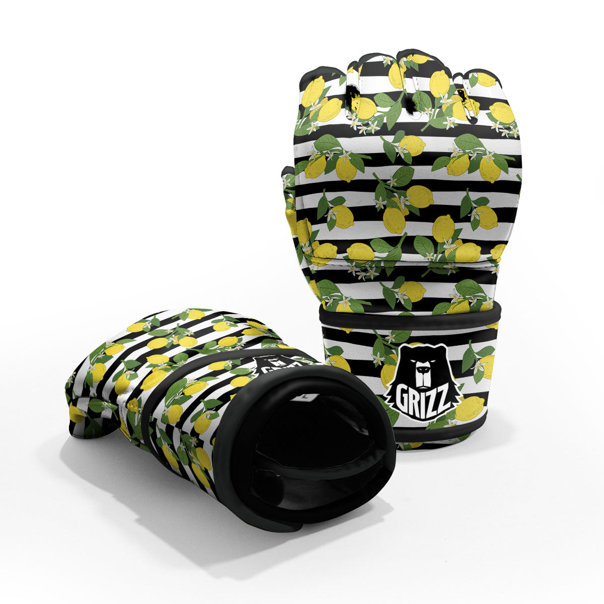 Striped Lemon Print Pattern MMA Gloves-grizzshop