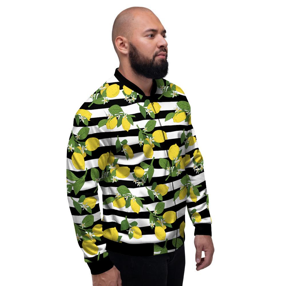 Striped Lemon Print Pattern Men's Bomber Jacket-grizzshop
