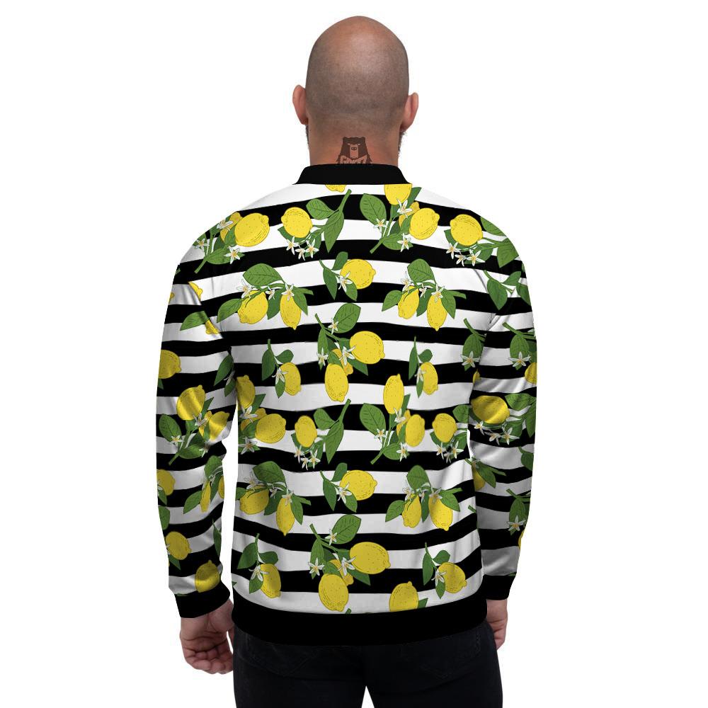 Striped Lemon Print Pattern Men's Bomber Jacket-grizzshop