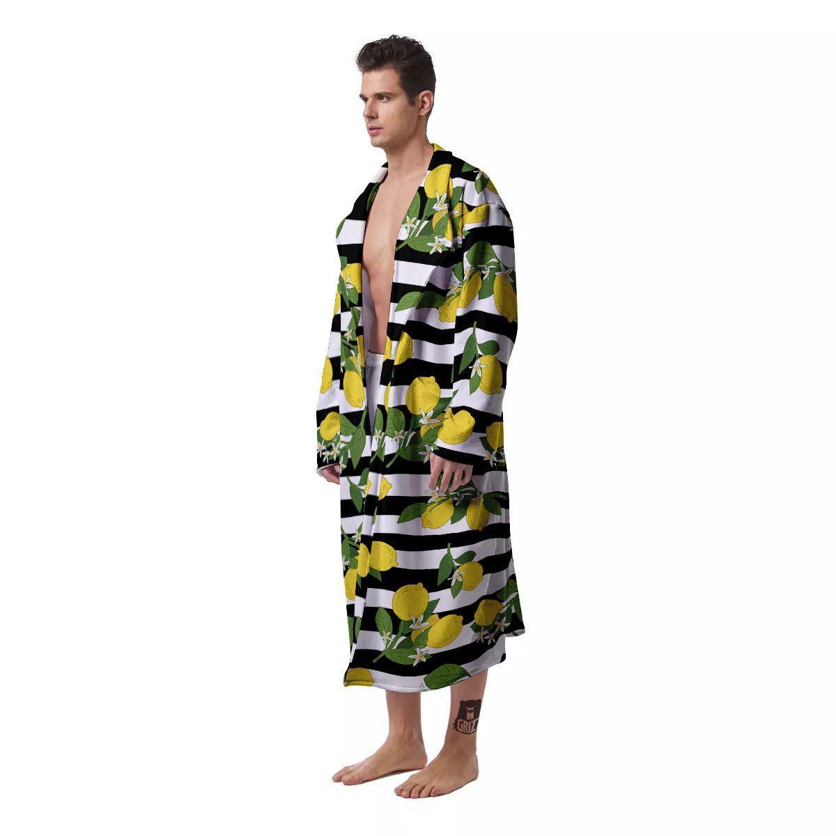 Striped Lemon Print Pattern Men's Robe-grizzshop