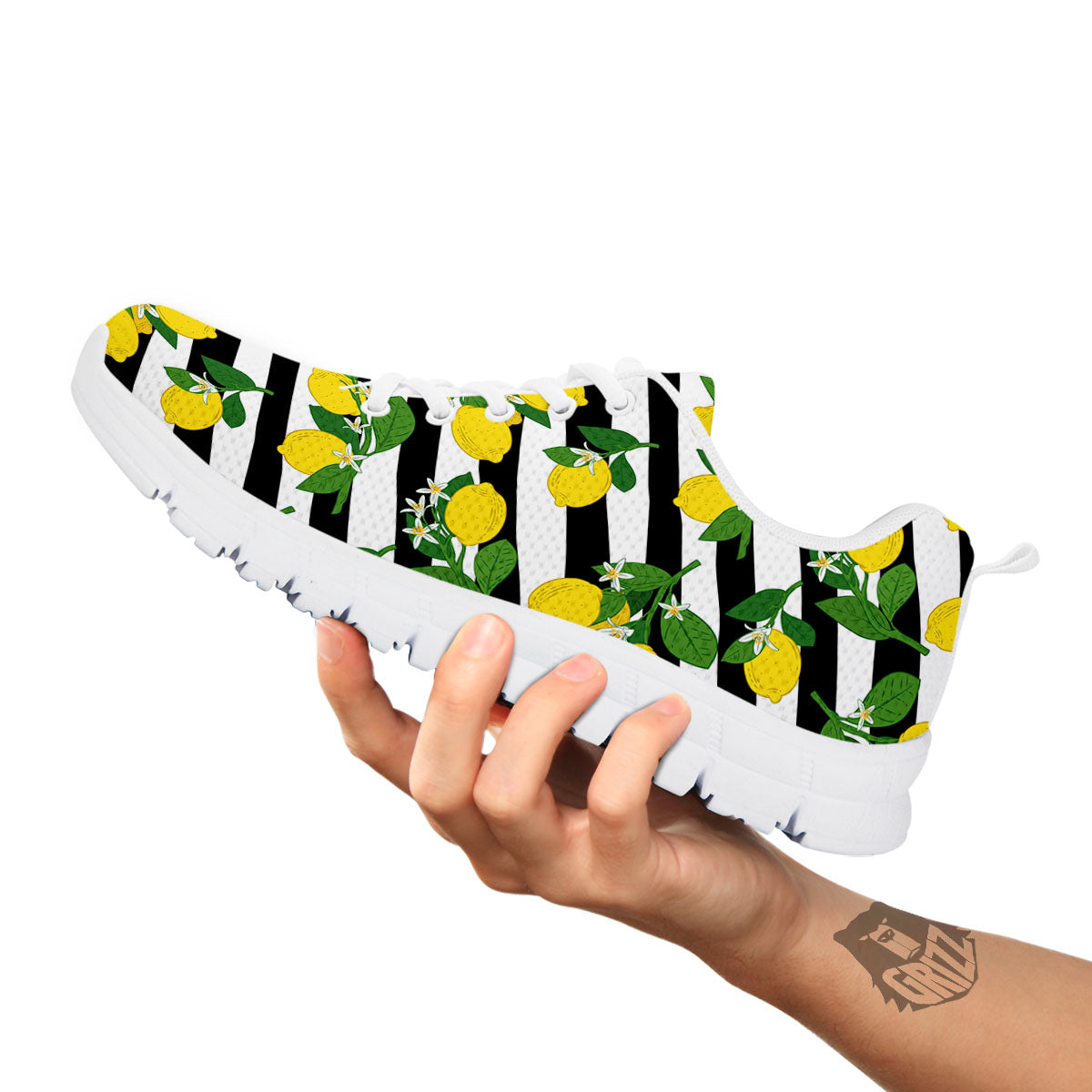 Striped Lemon Print Pattern White Sneaker-grizzshop