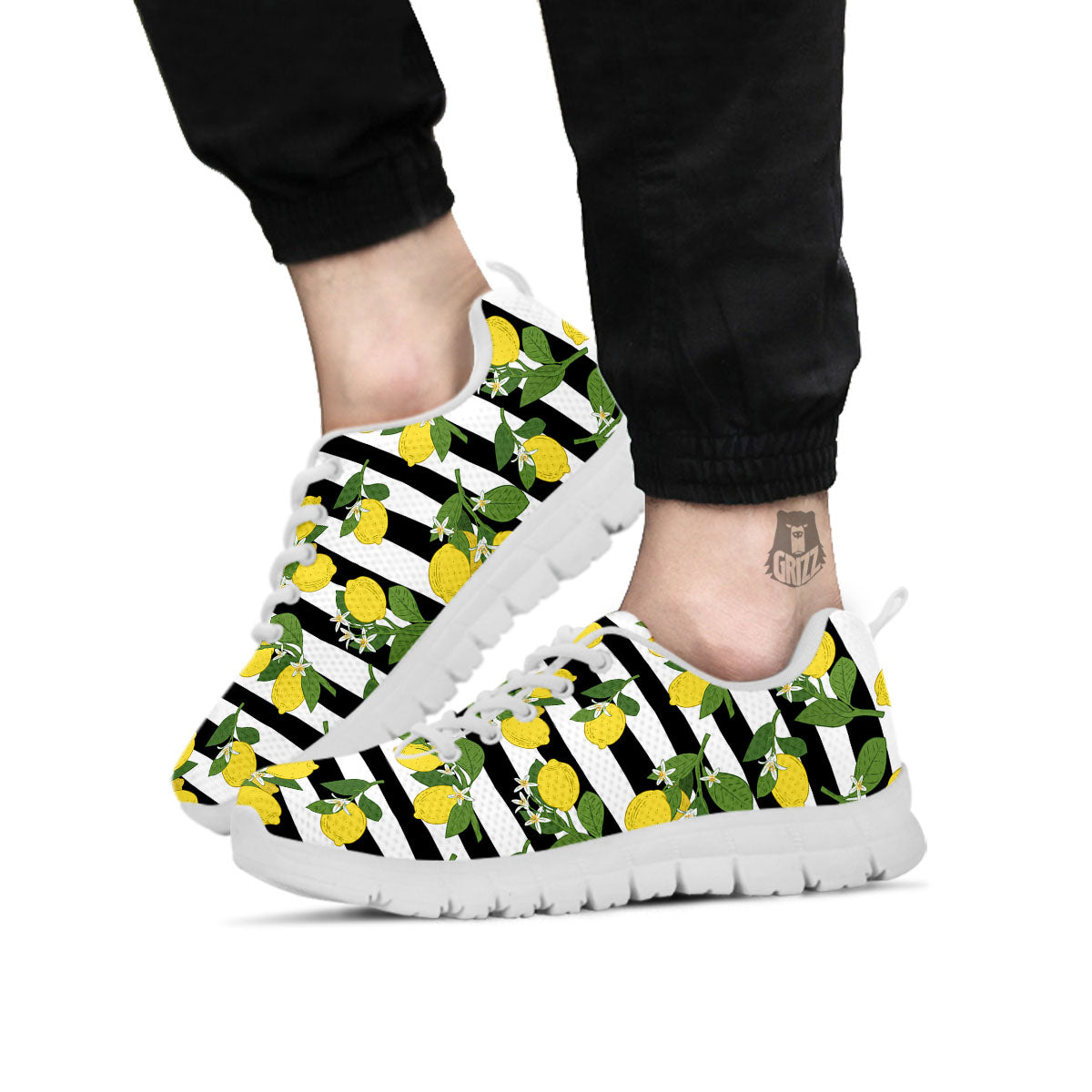Striped Lemon Print Pattern White Sneaker-grizzshop