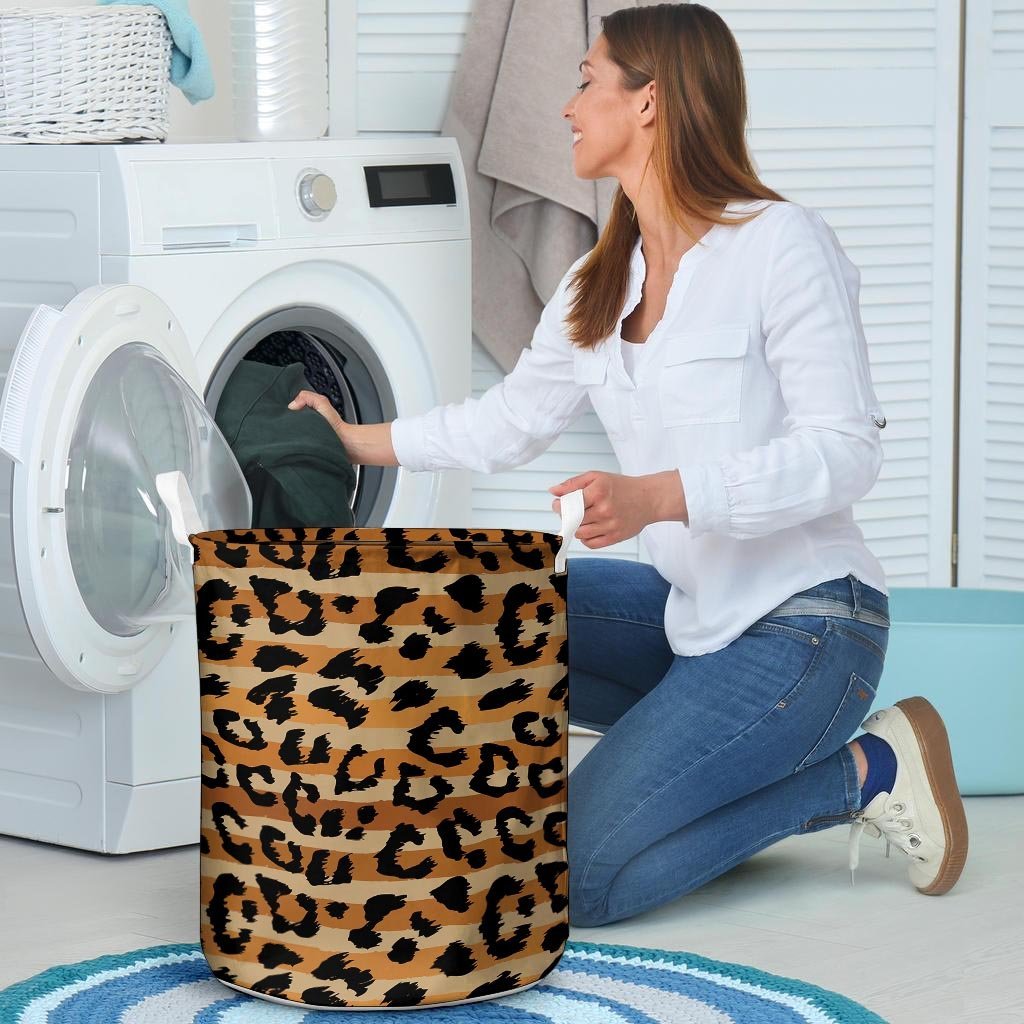 Striped Leopard Laundry Basket-grizzshop