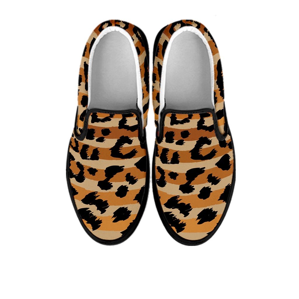 Striped Leopard Women's Slip On Sneakers-grizzshop