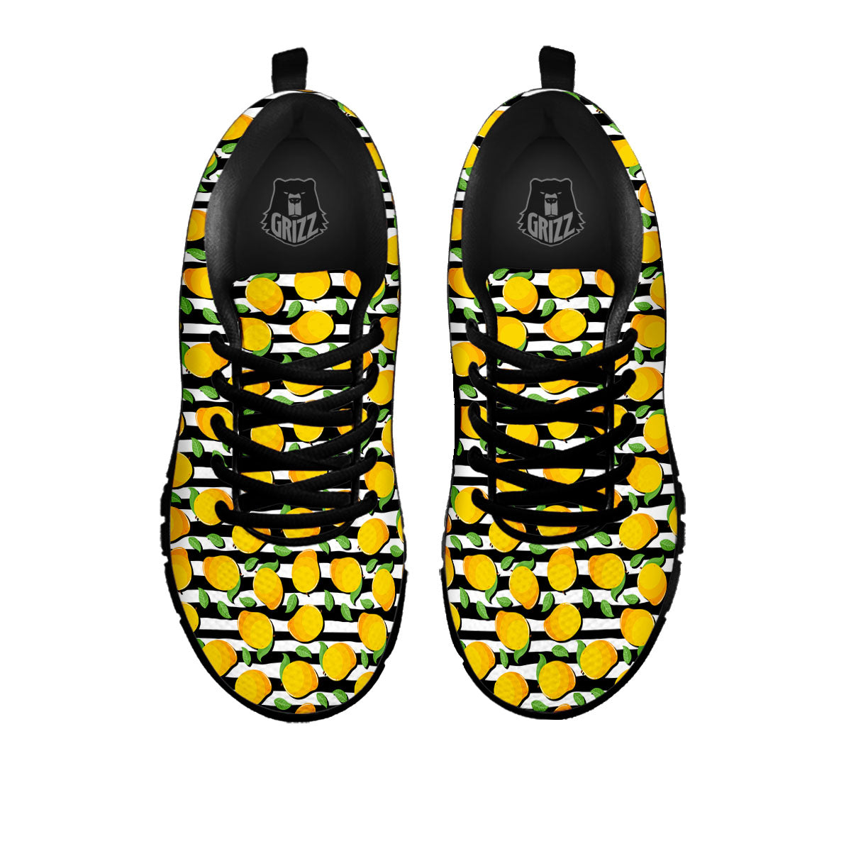 Striped Mango Fruit Print Pattern Black Sneaker-grizzshop