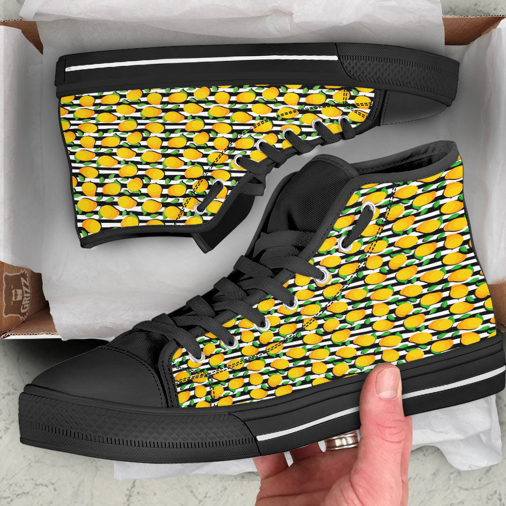Striped Mango Fruit Print Pattern High Top Shoes-grizzshop