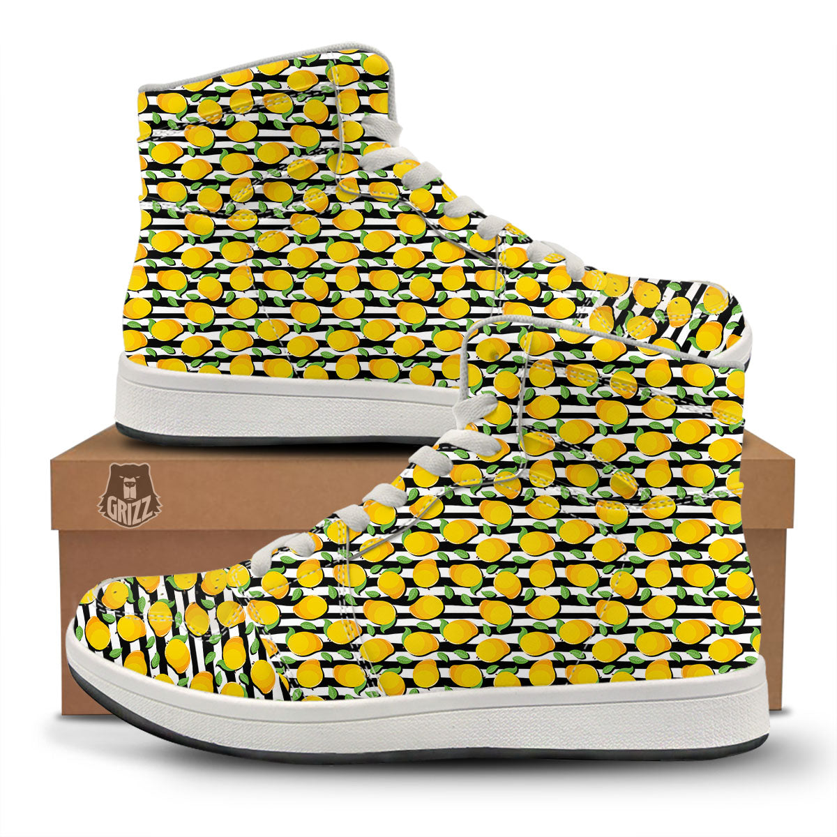 Striped Mango Fruit Print Pattern High Top Sneakers-grizzshop