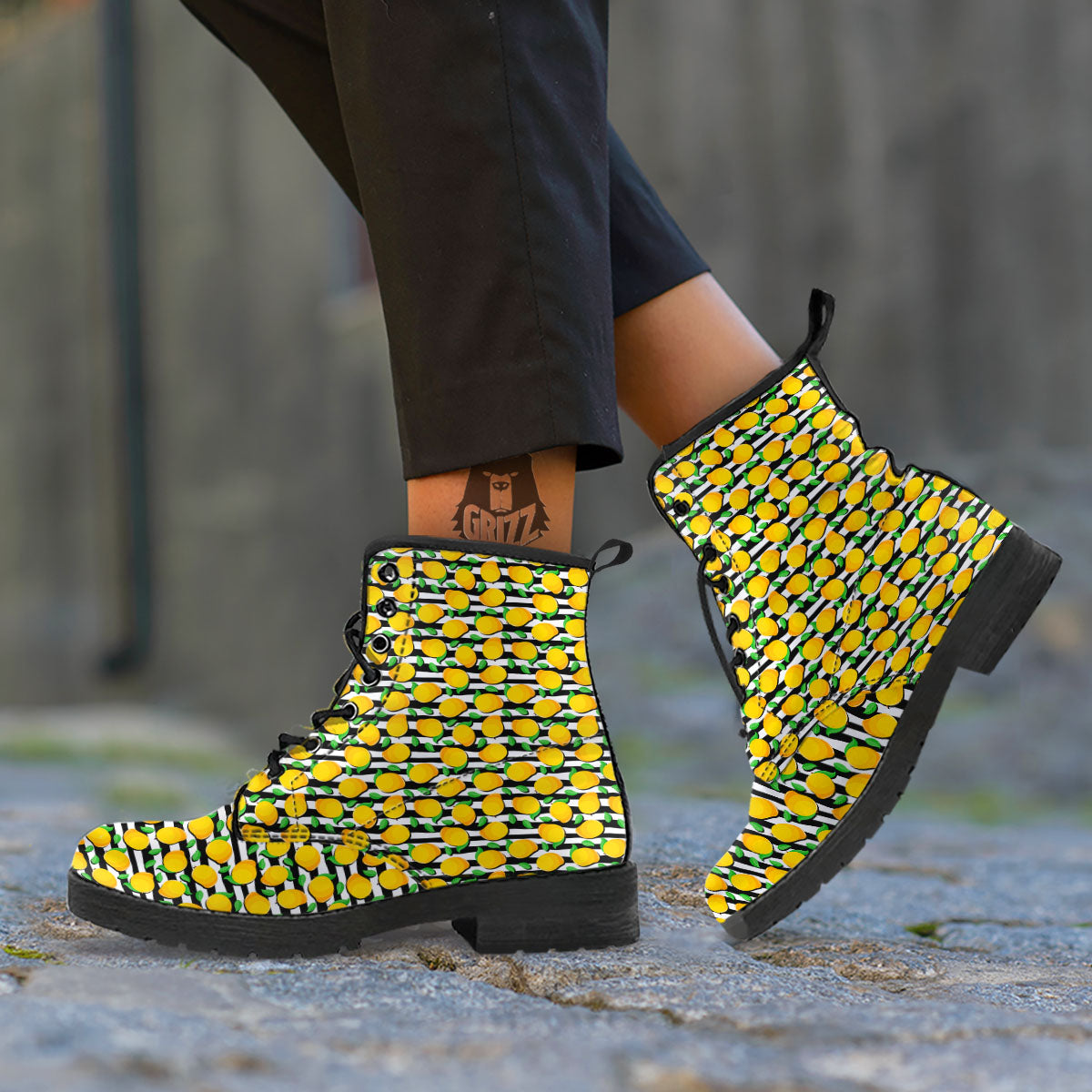 Striped Mango Fruit Print Pattern Leather Boots-grizzshop