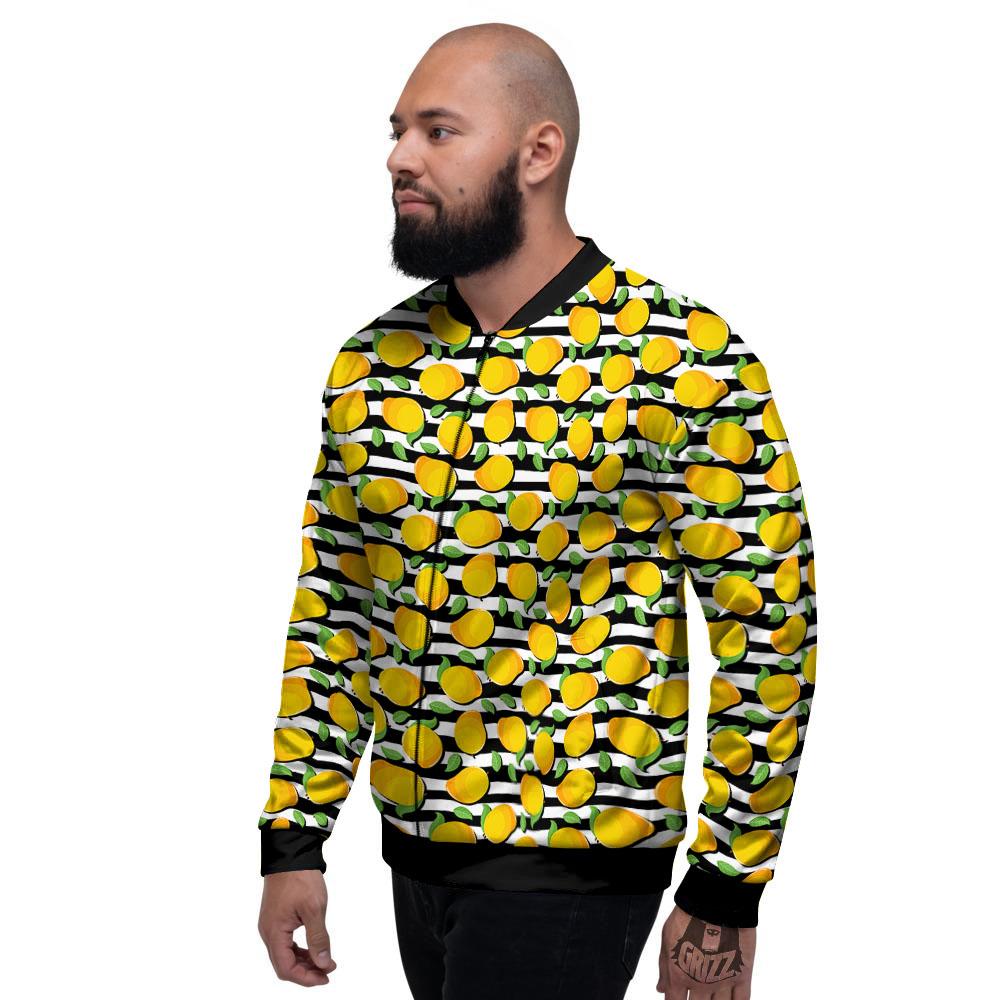 Striped Mango Fruit Print Pattern Men's Bomber Jacket-grizzshop