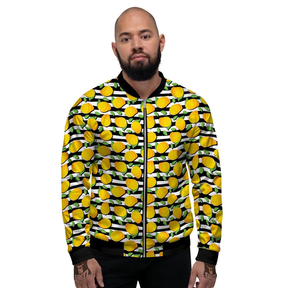 Striped Mango Fruit Print Pattern Men's Bomber Jacket-grizzshop