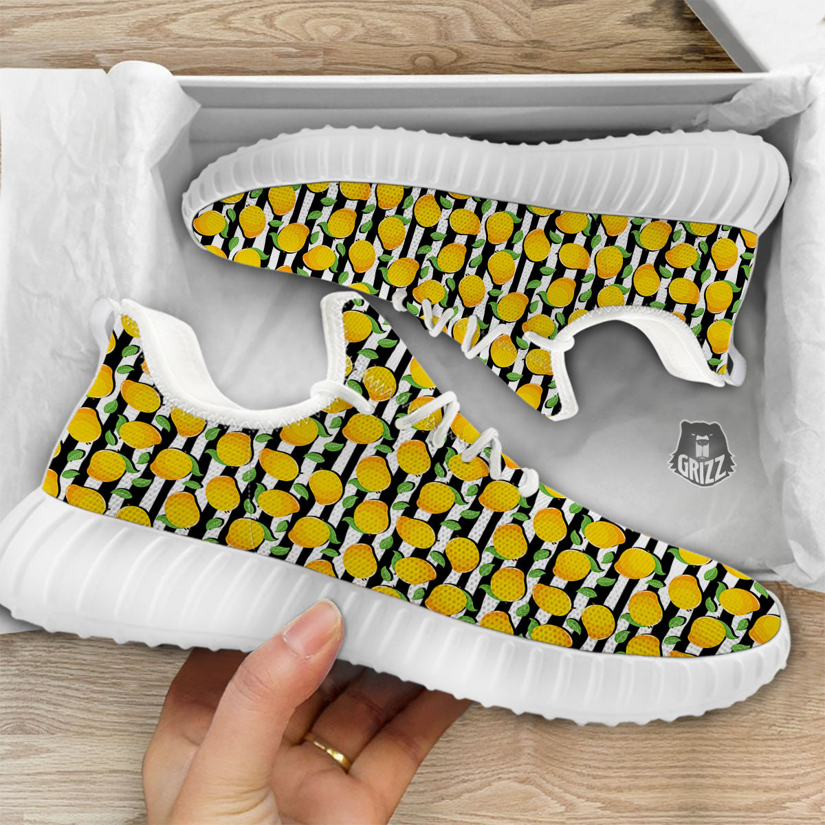 Striped Mango Fruit Print Pattern White Walking Shoes-grizzshop