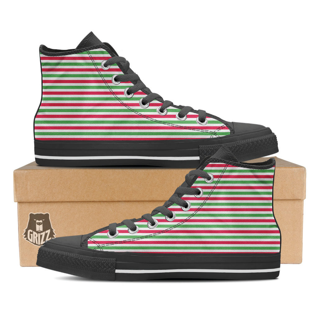 Striped Merry Christmas Print Pattern High Top Shoes-grizzshop
