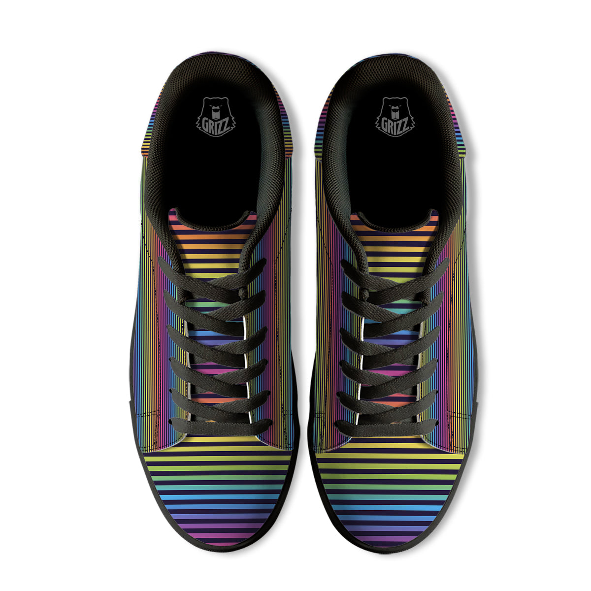 Striped Neon Rainbow Print Black Low Top Sneakers-grizzshop