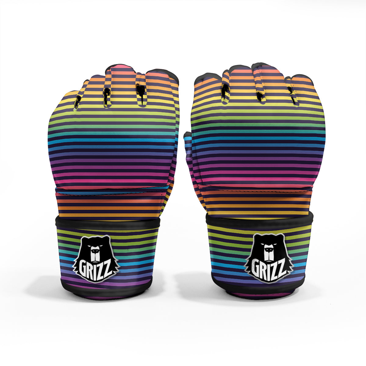 Striped Neon Rainbow Print MMA Gloves-grizzshop