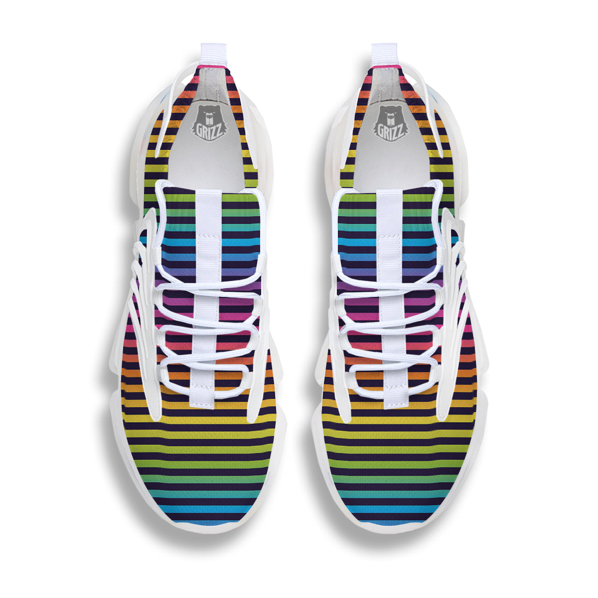 Striped Neon Rainbow Print White Gym Shoes-grizzshop