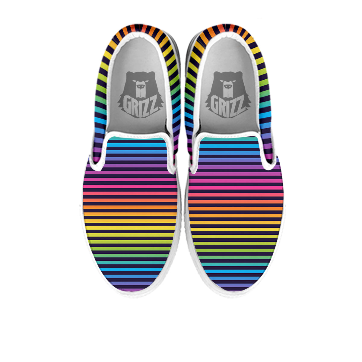 Striped Neon Rainbow Print White Slip On Shoes-grizzshop