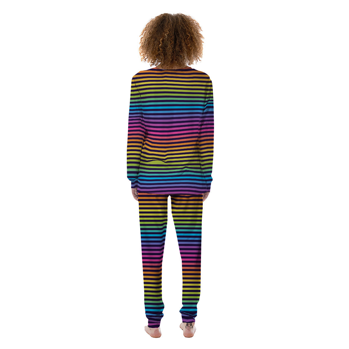 Striped Neon Rainbow Print Women's Pajamas-grizzshop