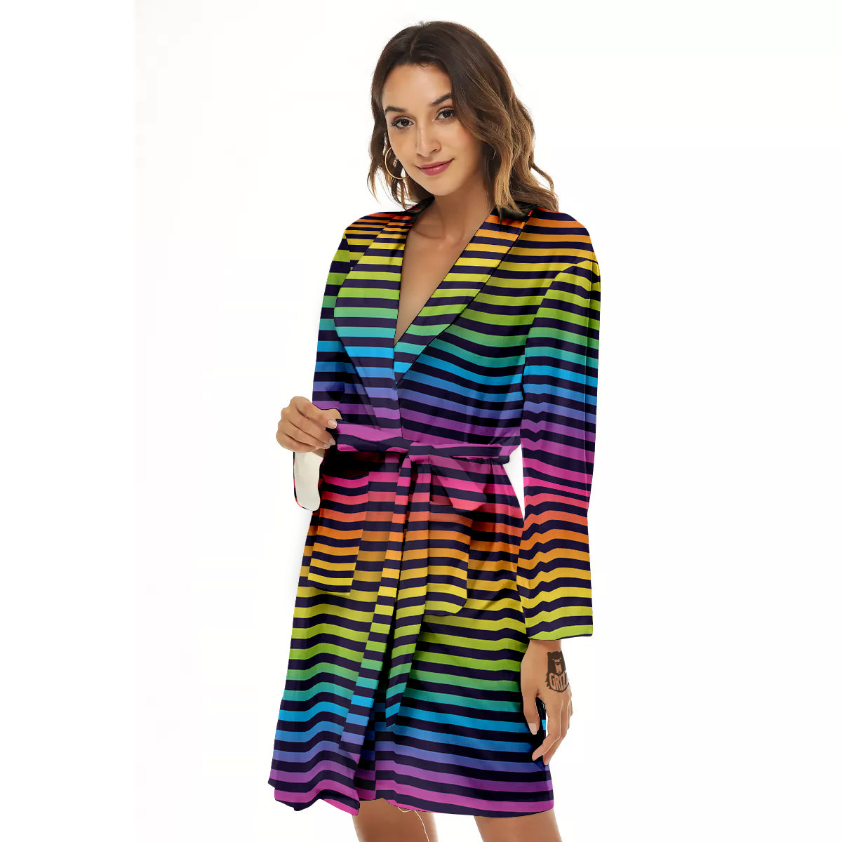 Striped Neon Rainbow Print Women's Robe-grizzshop