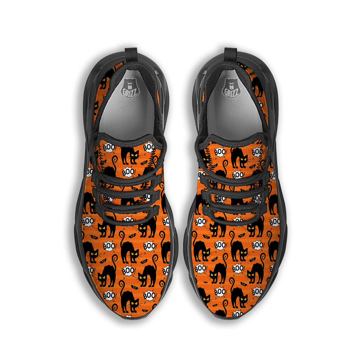 Striped Orange Black Cat Angry Print Pattern Black Running Shoes-grizzshop