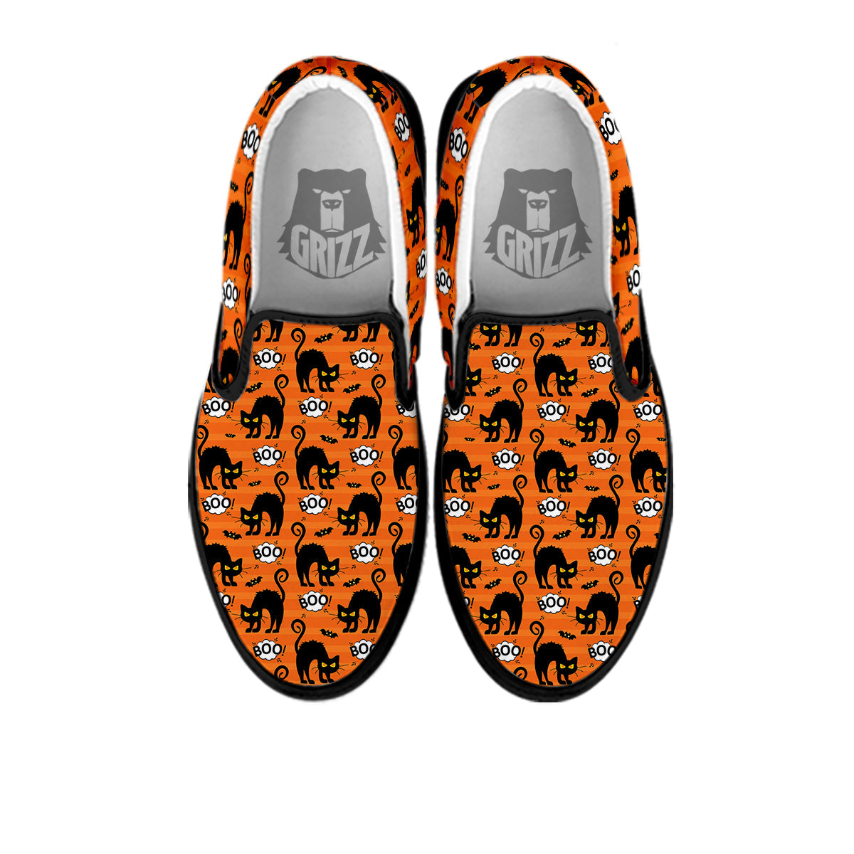 Striped Orange Black Cat Angry Print Pattern Black Slip On Shoes-grizzshop