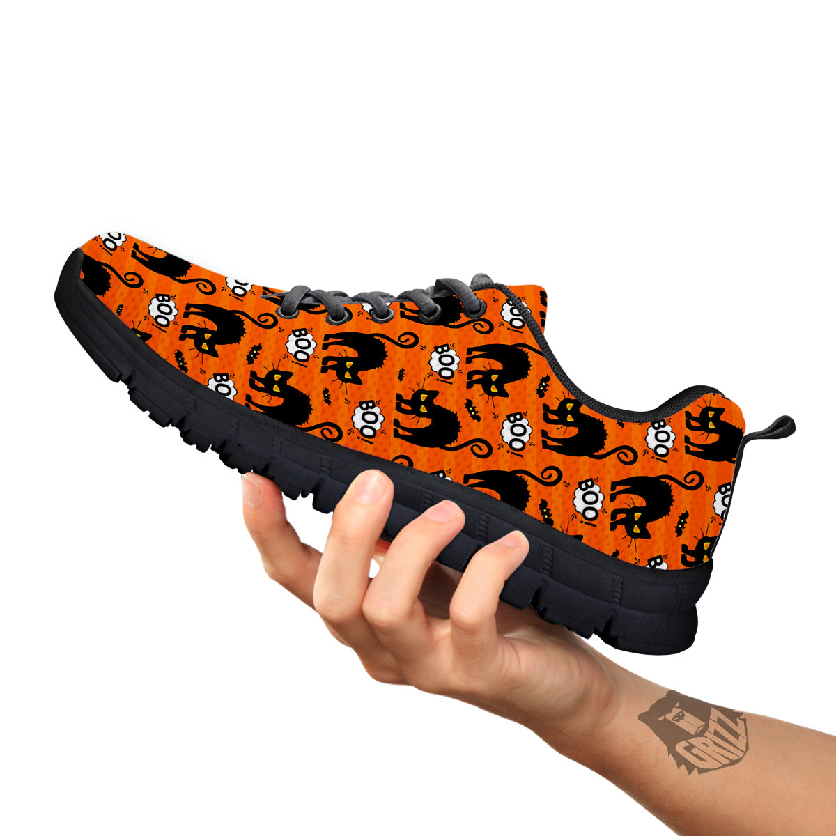 Striped Orange Black Cat Angry Print Pattern Black Sneaker-grizzshop