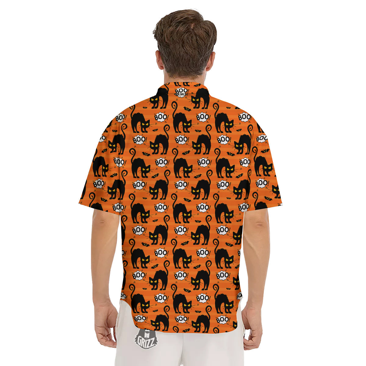 Striped Orange Black Cat Angry Print Pattern Men's Short Sleeve Shirts-grizzshop
