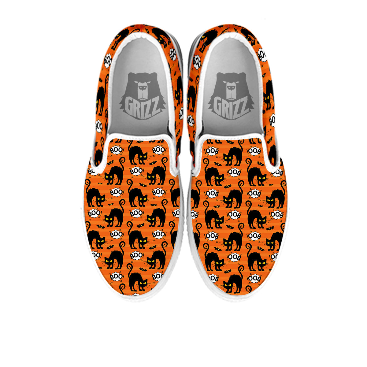Striped Orange Black Cat Angry Print Pattern White Slip On Shoes-grizzshop