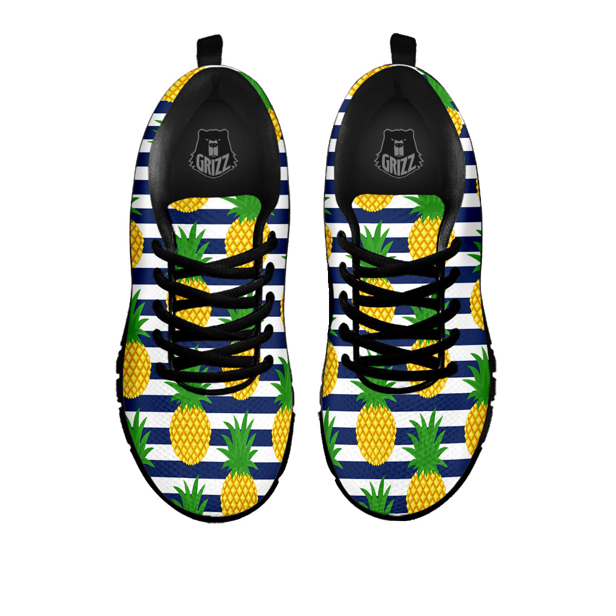 Striped Pineapple Print Pattern Black Sneaker-grizzshop