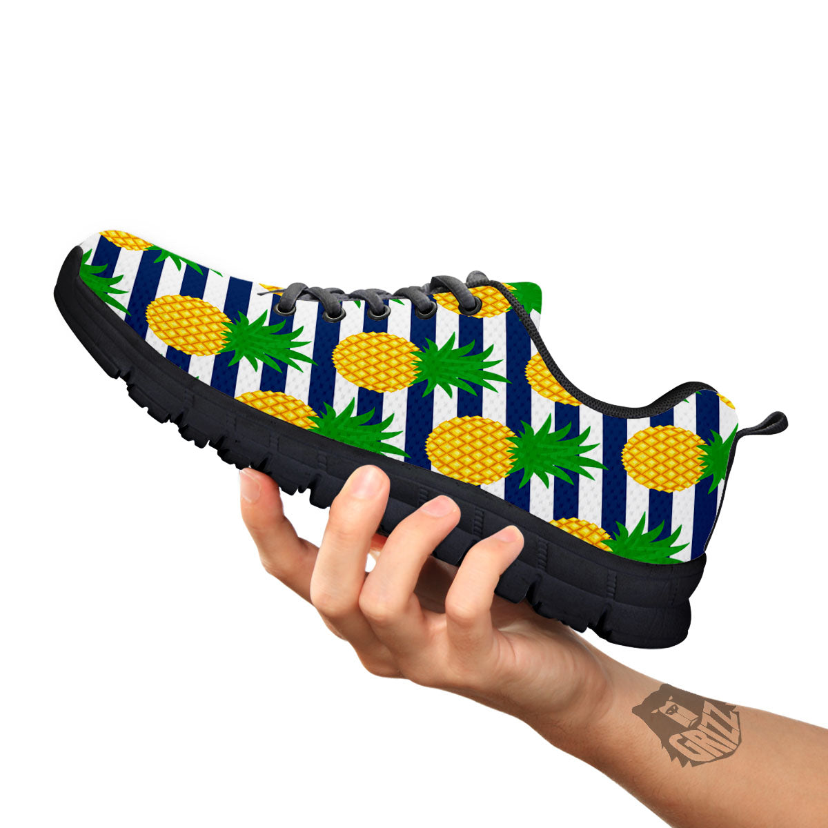 Striped Pineapple Print Pattern Black Sneaker-grizzshop