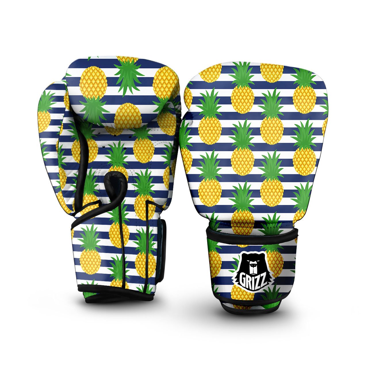 Striped Pineapple Print Pattern Boxing Gloves-grizzshop