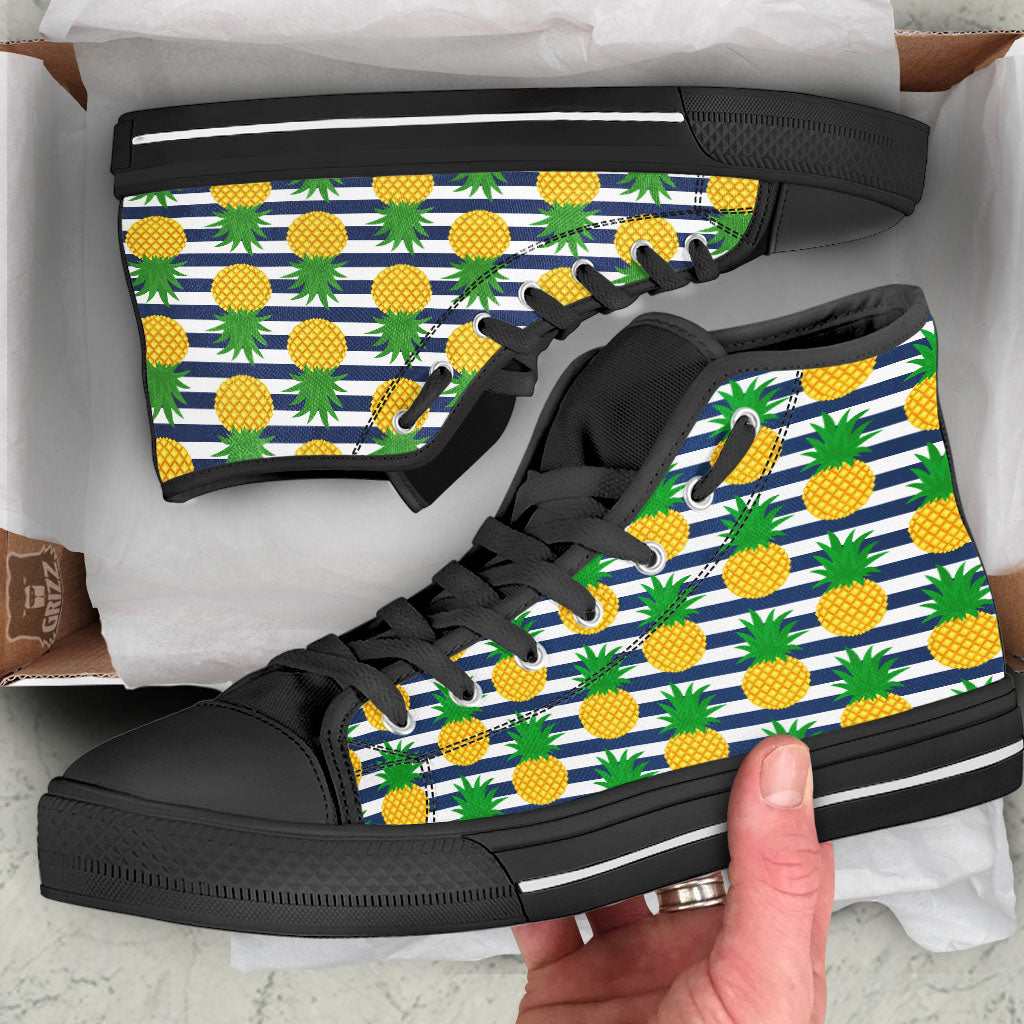 Striped Pineapple Print Pattern High Top Shoes-grizzshop
