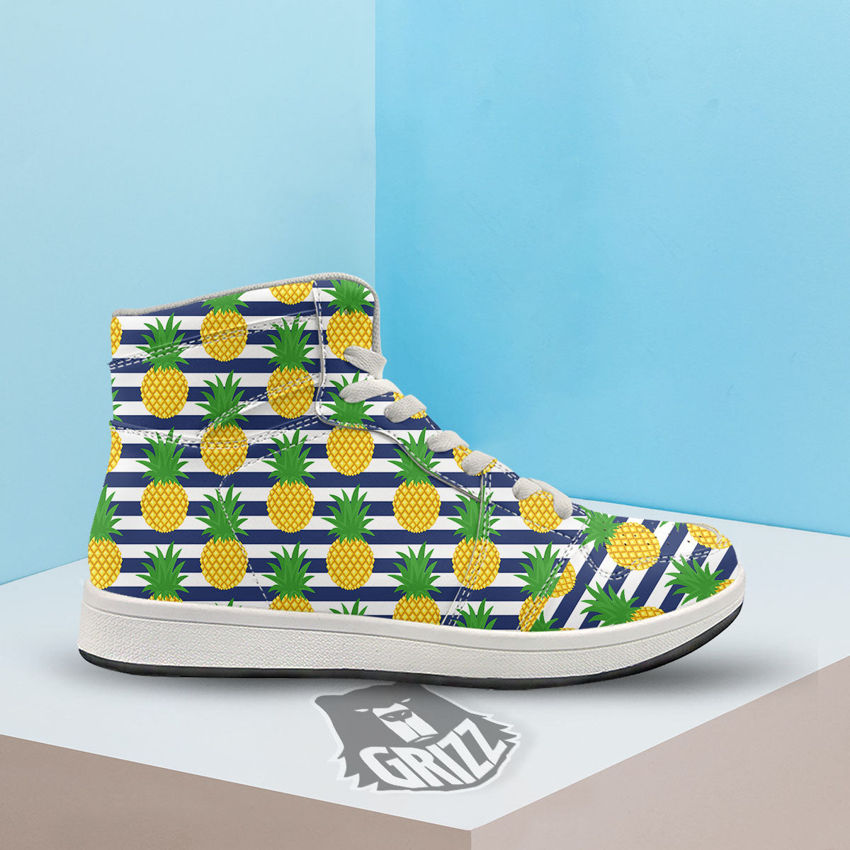 Striped Pineapple Print Pattern High Top Sneakers-grizzshop