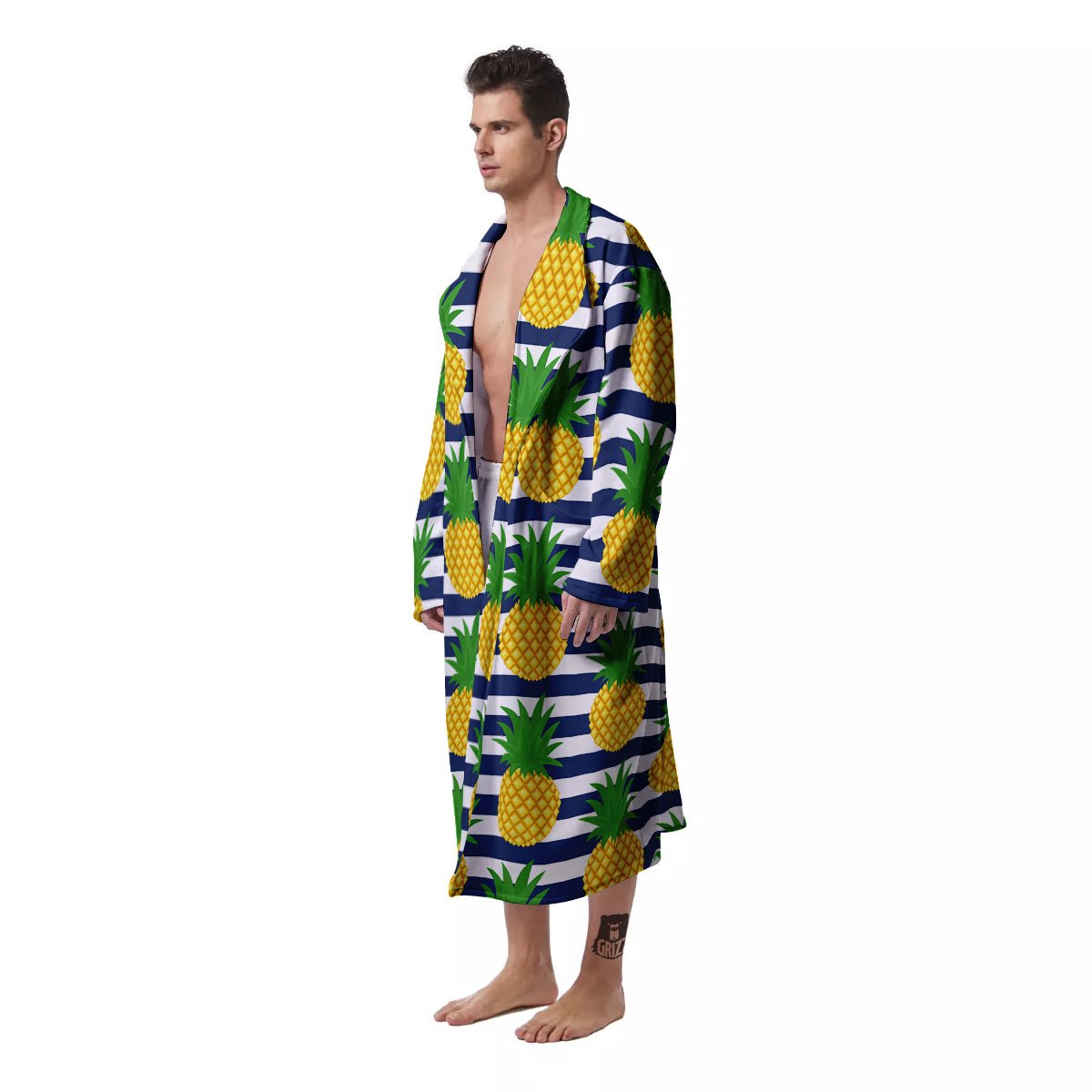 Striped Pineapple Print Pattern Men's Robe-grizzshop
