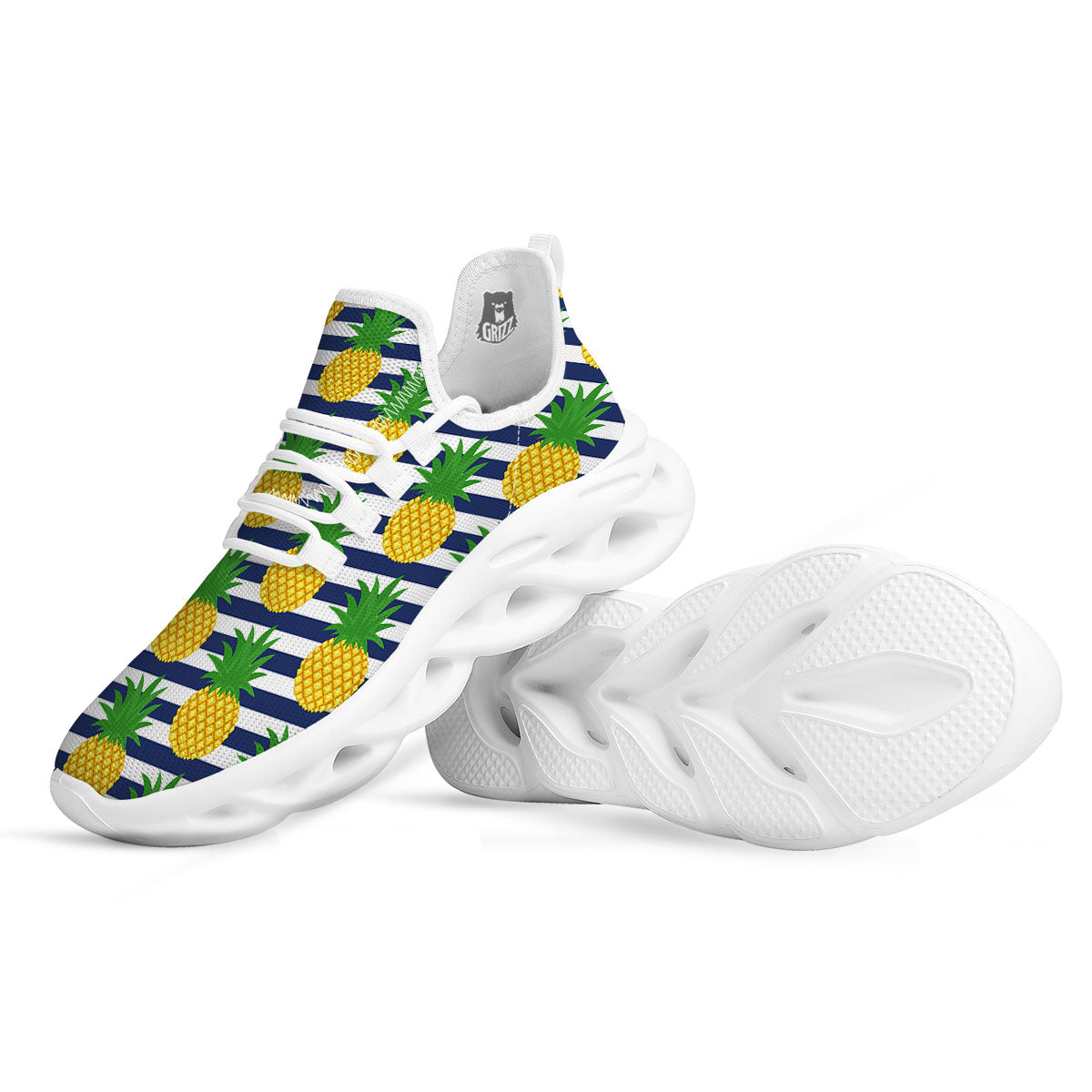 Striped Pineapple Print Pattern White Running Shoes-grizzshop