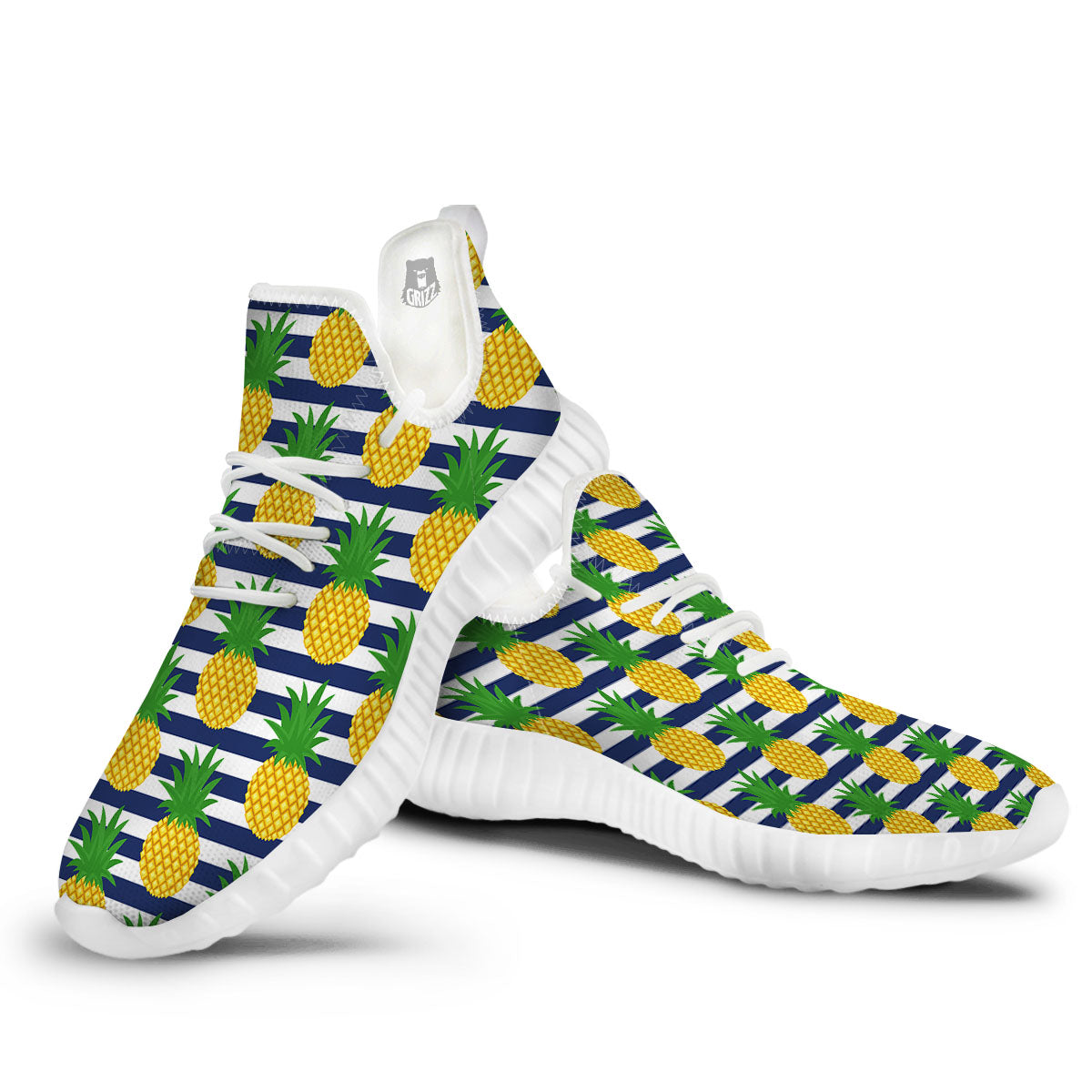 Striped Pineapple Print Pattern White Walking Shoes-grizzshop