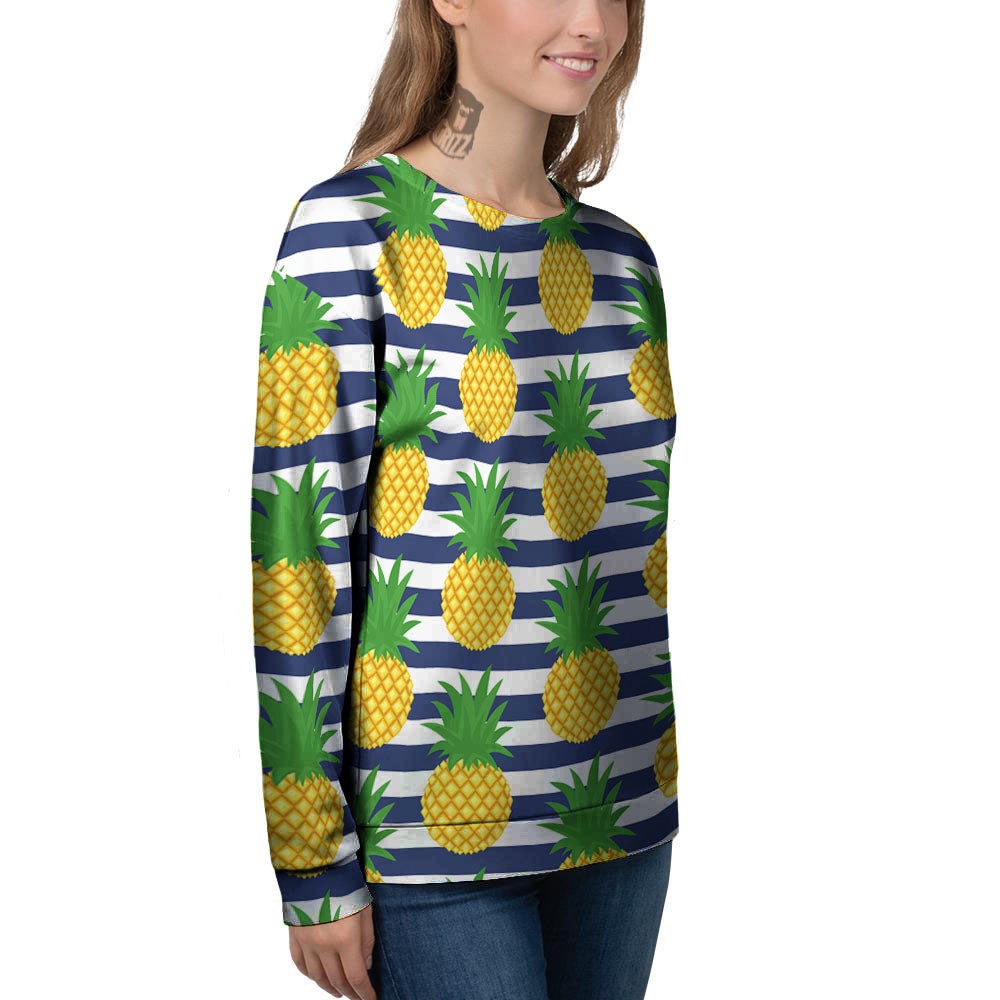 Striped Pineapple Print Pattern Women's Sweatshirt-grizzshop