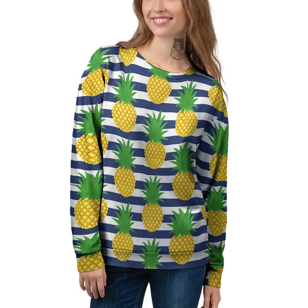 Striped Pineapple Print Pattern Women's Sweatshirt-grizzshop