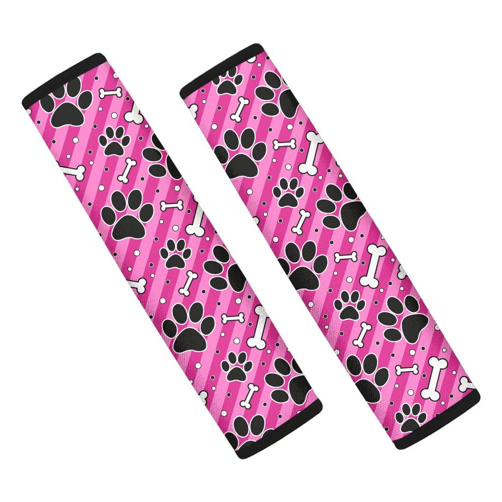 Striped Pink Paw Seat Belt Cover-grizzshop
