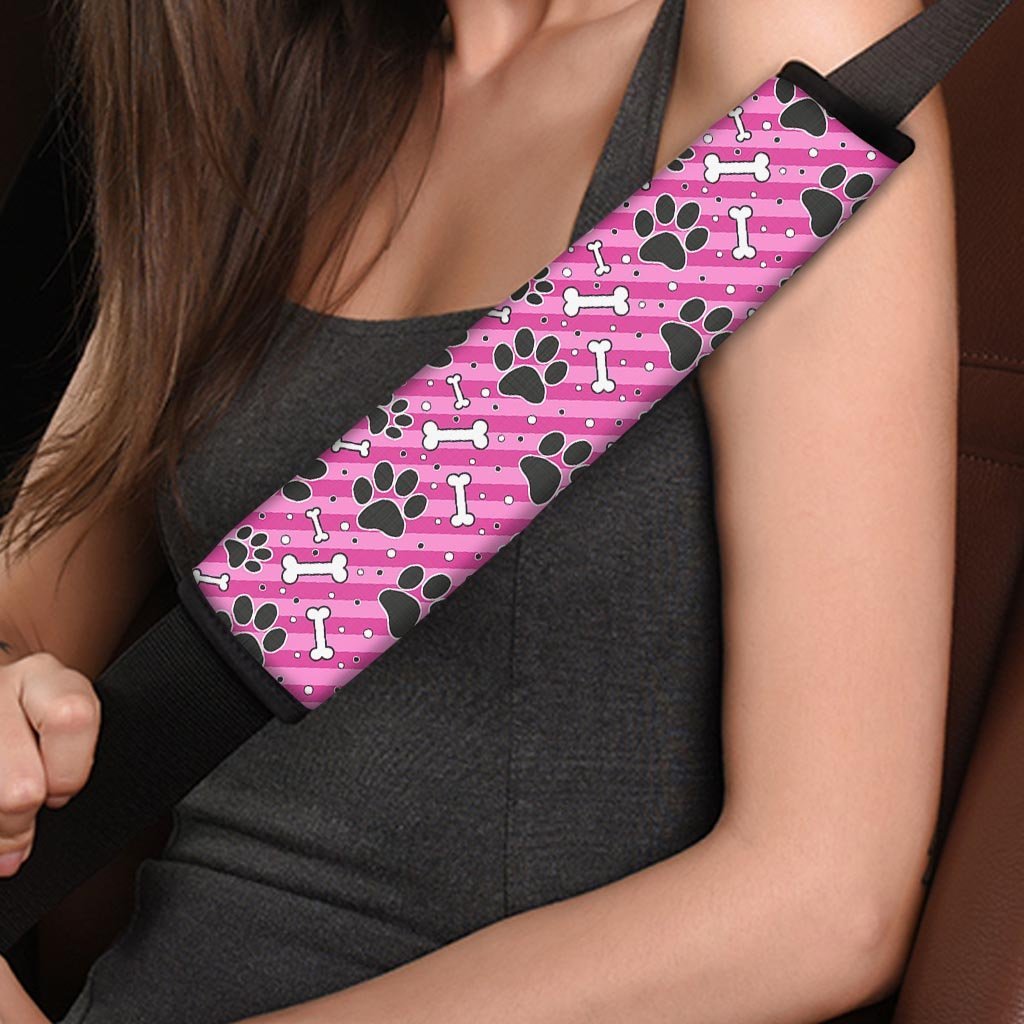 Striped Pink Paw Seat Belt Cover-grizzshop