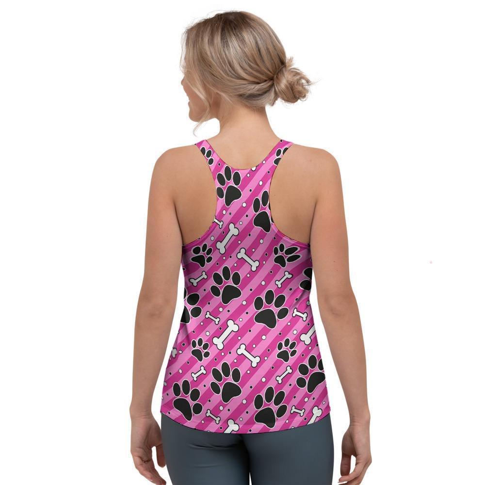 Striped Pink Paw Women's Racerback Tank Top-grizzshop