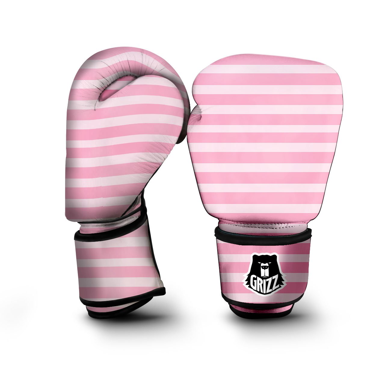 Striped Pink Print Pattern Boxing Gloves-grizzshop