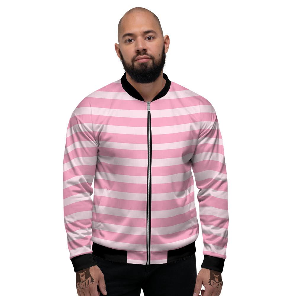 Striped Pink Print Pattern Men's Bomber Jacket-grizzshop