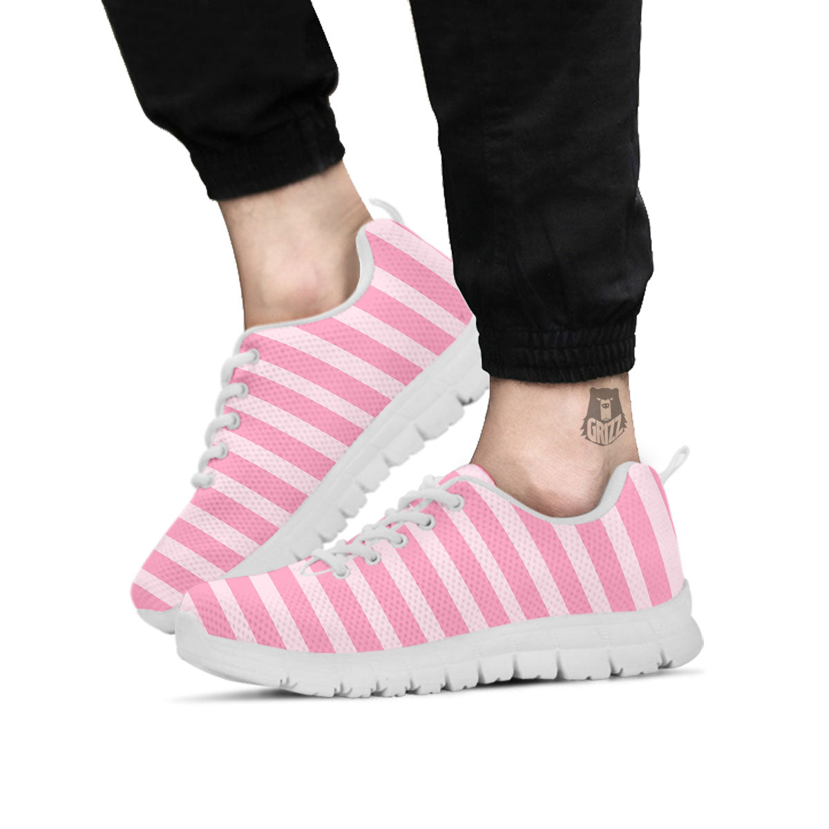 Striped Pink Print Pattern White Sneaker-grizzshop